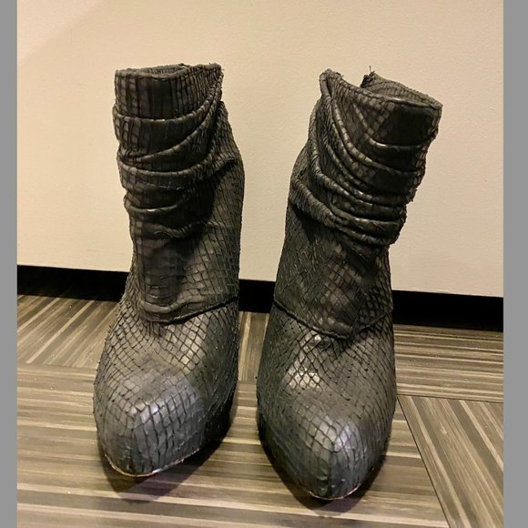 Elizabeth and James Reese Draped Snake Python Heeled Booties - Picture 2 of 3